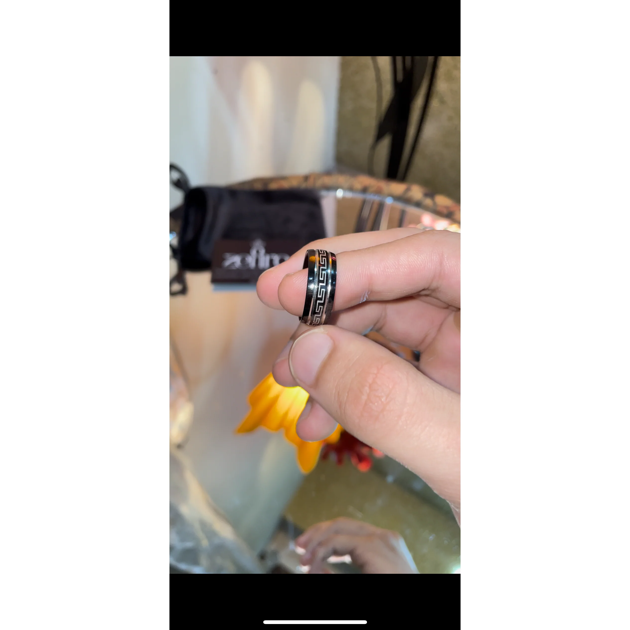 Greek Wave Design Black Silver Ring - Image 3