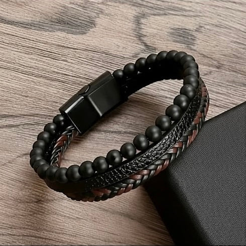 brown & Black Bead & Braid Cuff - Image 4