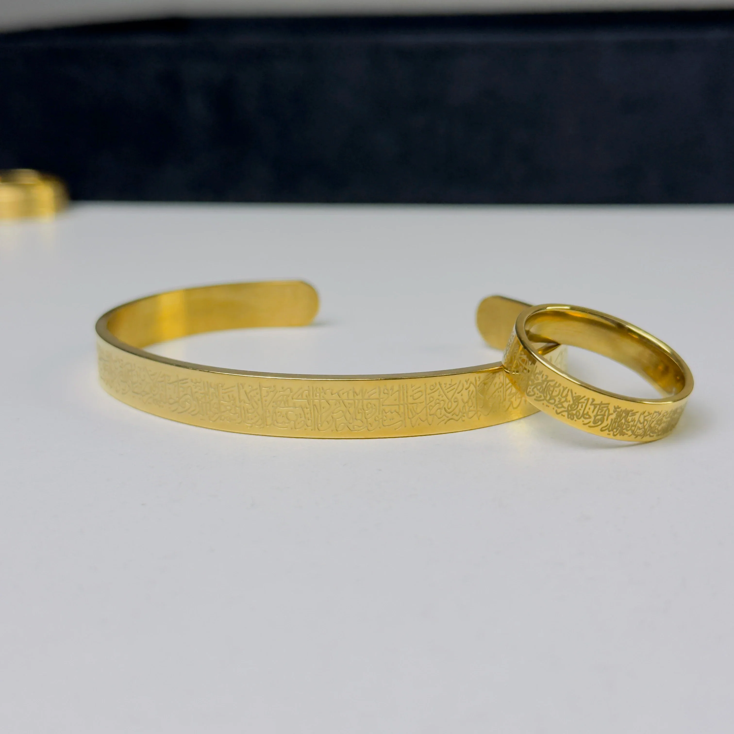 Gold Ayat-ul-Kursi Cuff & Ring Set