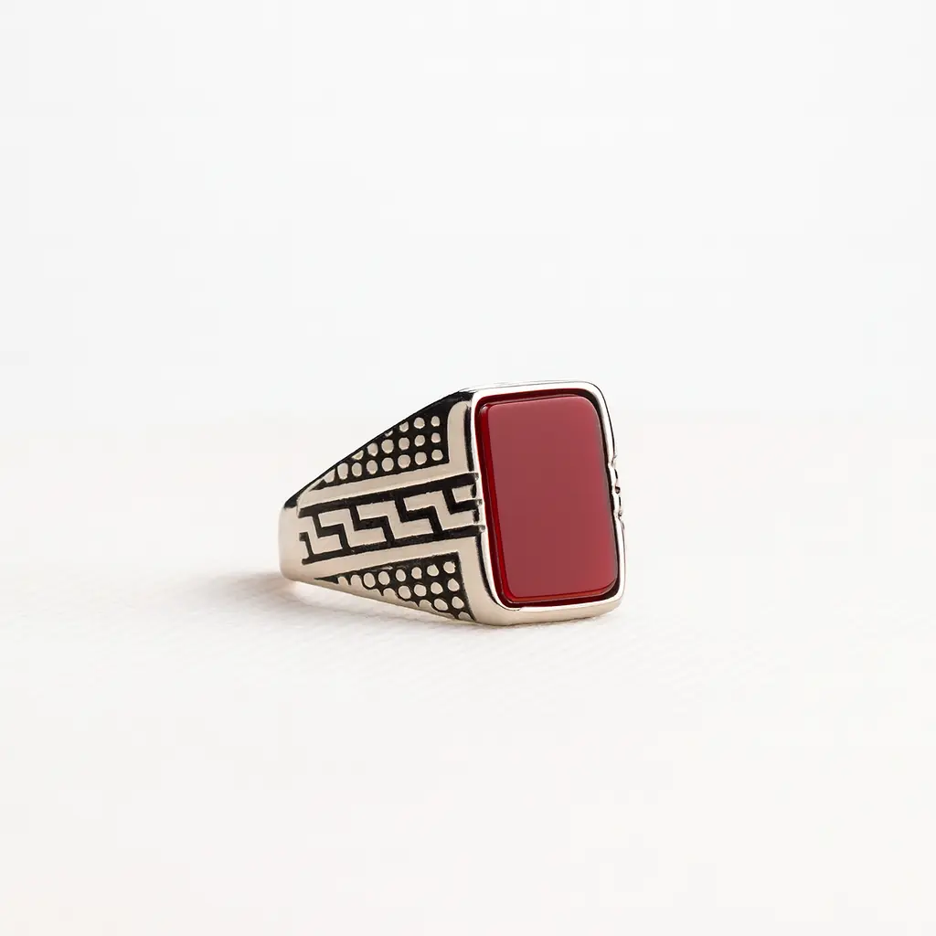 Red Agate Greek Key Signet Ring variant 2 - Image 2