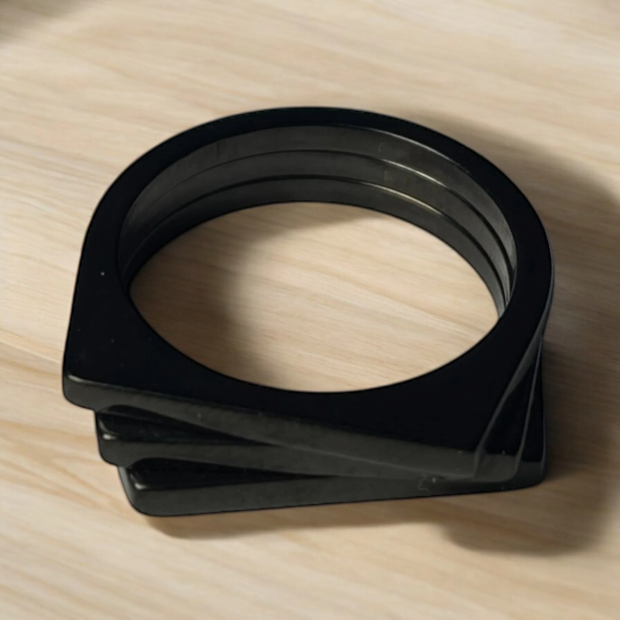 triple steps signet ring (black)